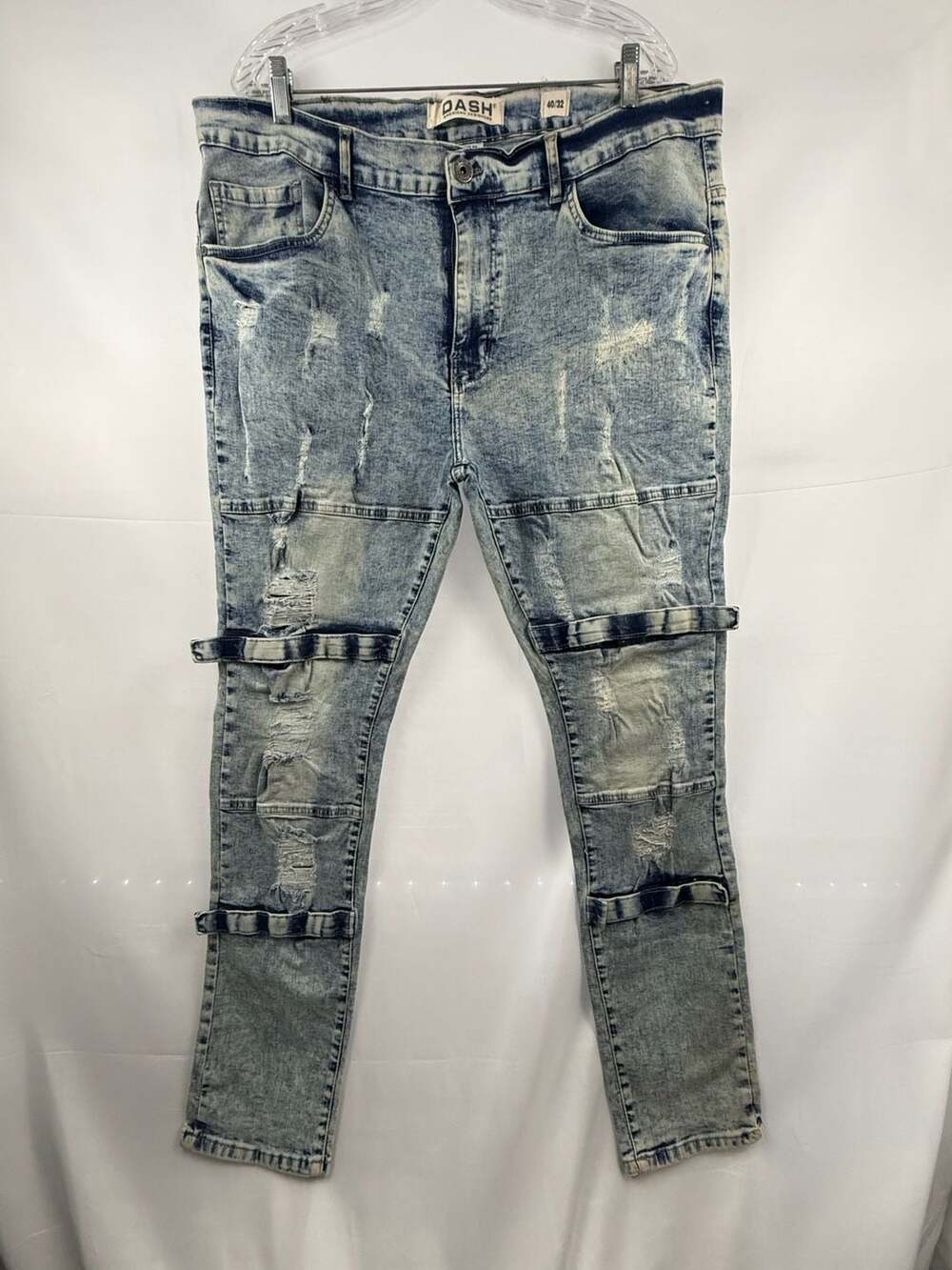 Dash American Designers Men's Acid Wash Distressed Biker Moto Jeans 40/32